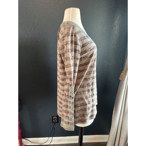 Double D Ranch Women’s Sz Medium Long Sleeve Brown Shirt Turquoise Embroidery - Picture 4 of 7